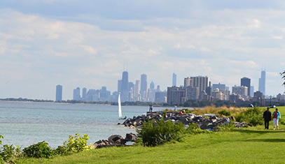 Evanston lakeside with view of Chicago