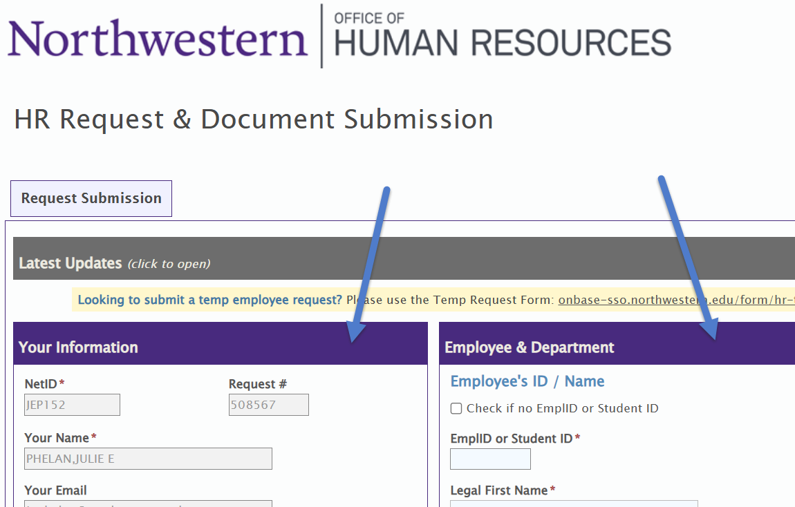 submission portal with purple headers